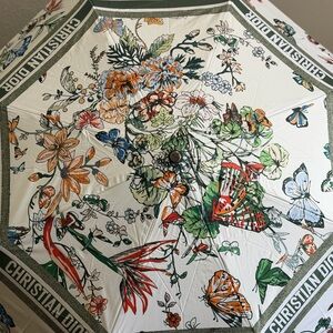 Christian Dior Floral Butterfly Umbrella - White with Green & Orange Print